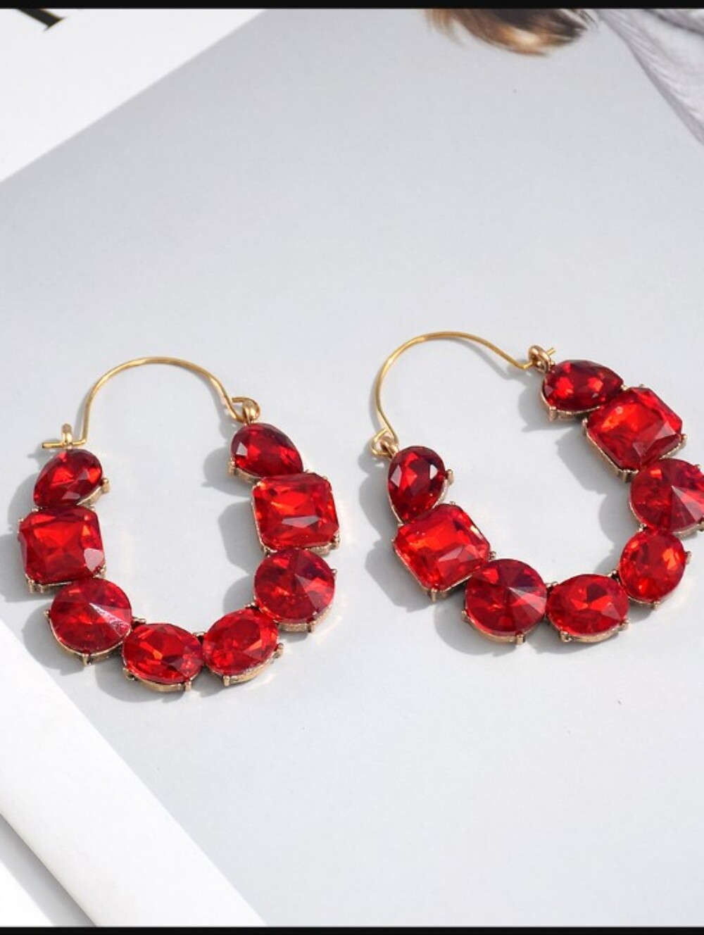 Sophia Collection-Crystal Bling Hoop Earrings (Scarlet Red ♥️)